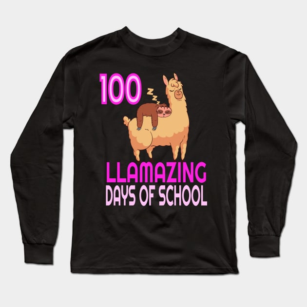 100 Llamazing Days Of School - Sloth Riding Llama print Long Sleeve T-Shirt by KnMproducts